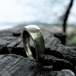 Wedding ring for women. 14K white gold wedding band for women. Unique handmade